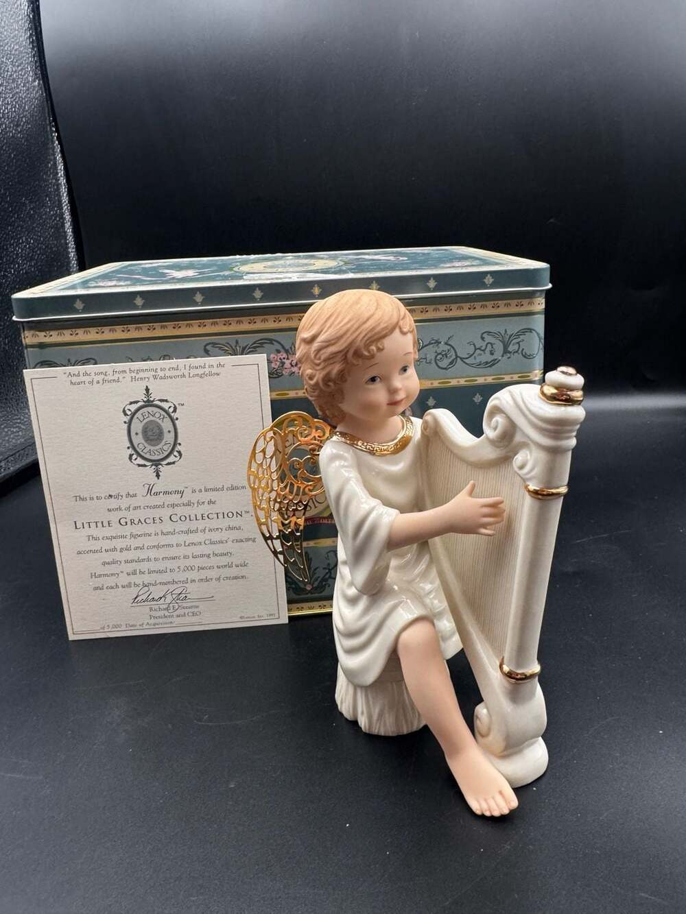 Lenox Classics Little Graces Collection "Harmony" Angel with Harp Figurine 5.5"